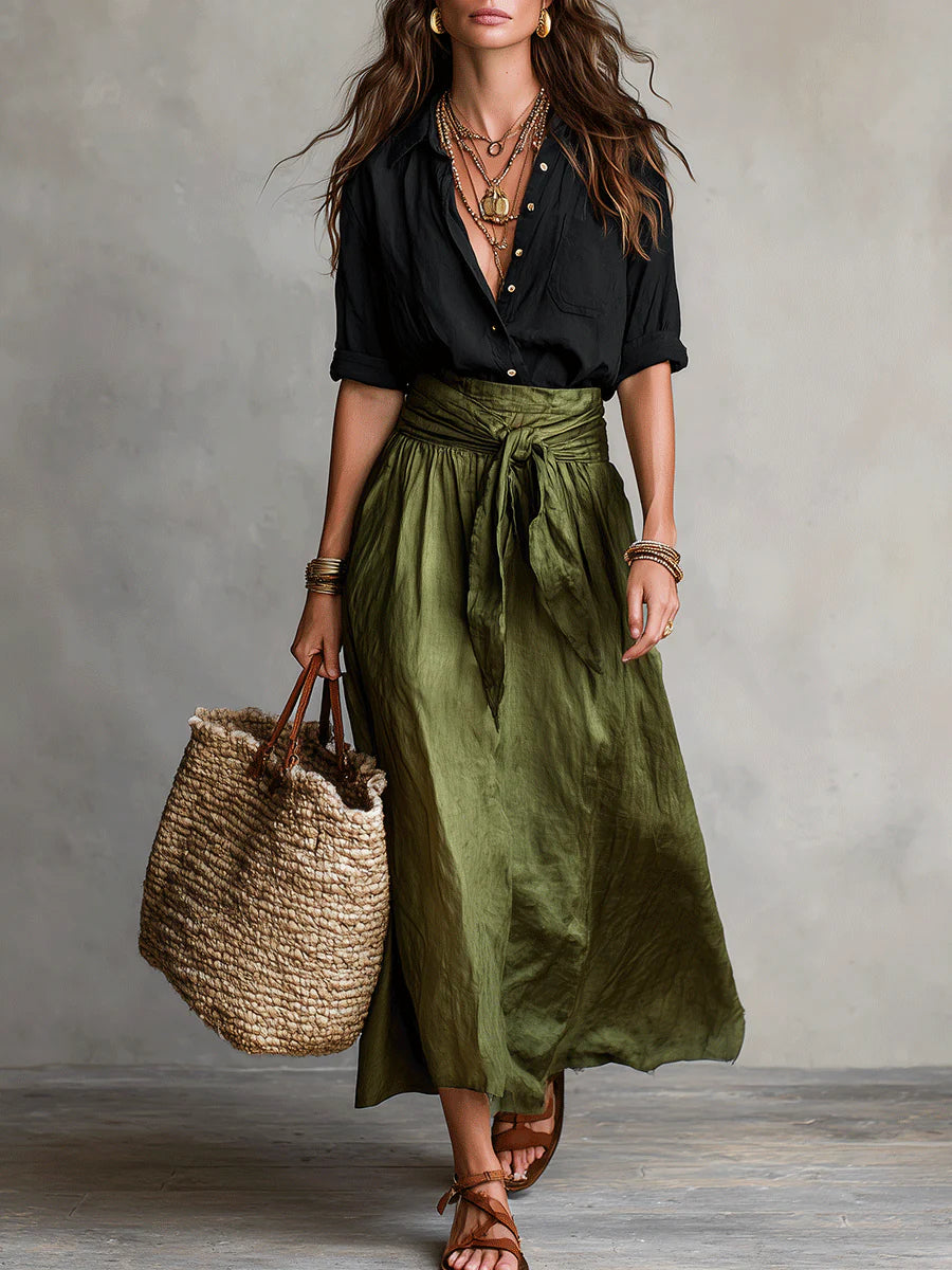 River – Button Shirt and Midi Skirt Set