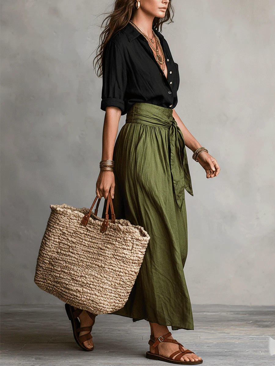 River – Button Shirt and Midi Skirt Set
