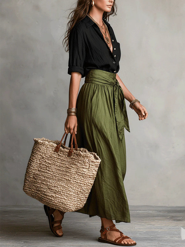 River – Button Shirt and Midi Skirt Set