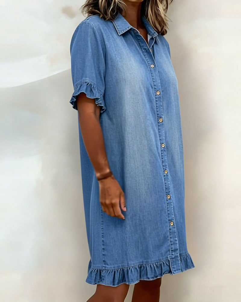 Quinn – Denim Shirt Dress with Ruffle Details