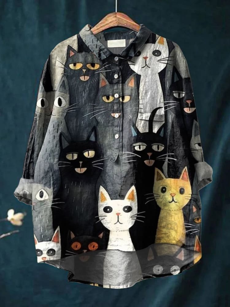 Amélia | Women’s Whimsical Cat Print Casual Shirt