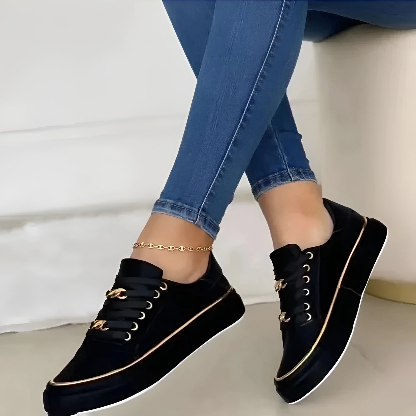 Alexya – Platform Sneakers with Chain Lace Detail