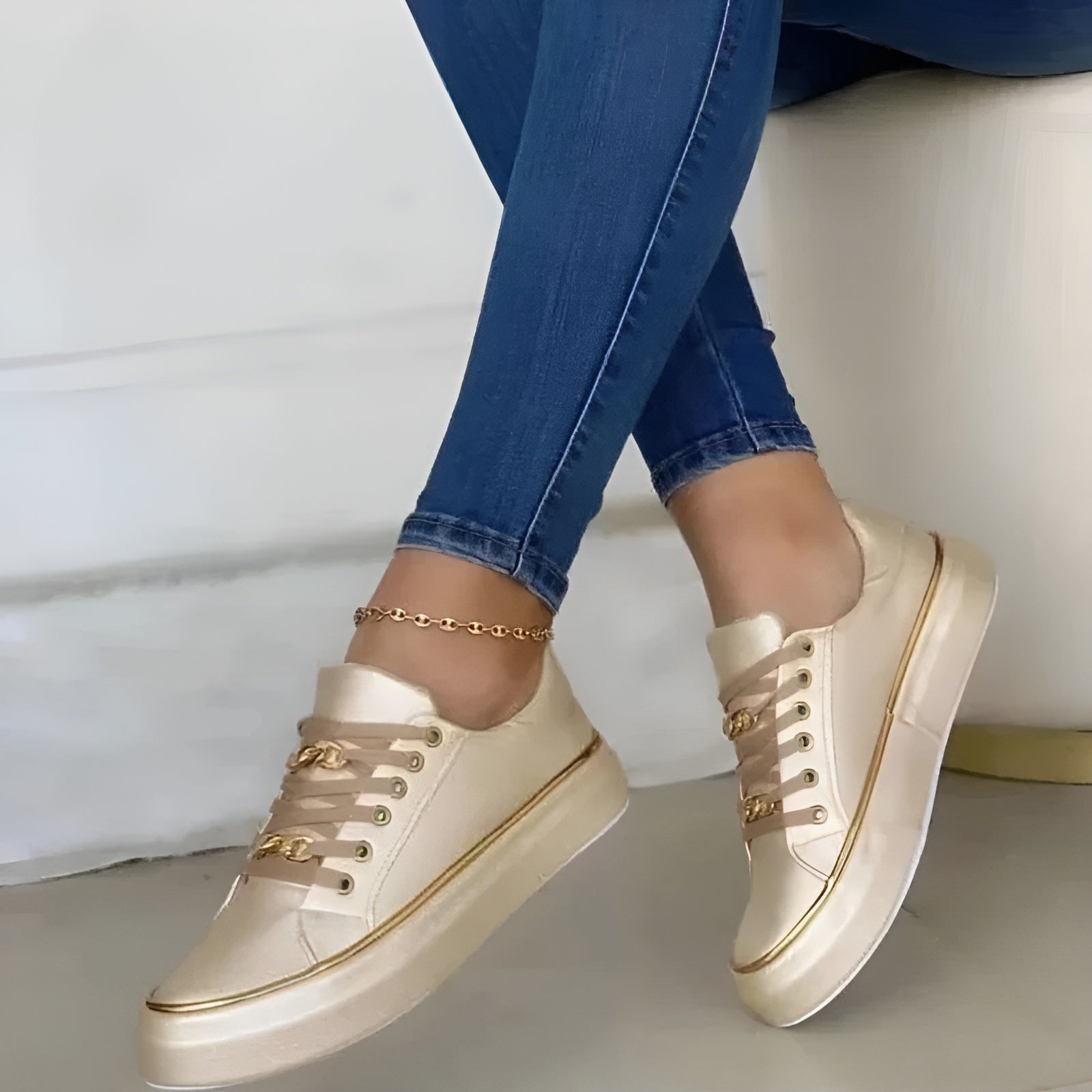 Alexya – Platform Sneakers with Chain Lace Detail