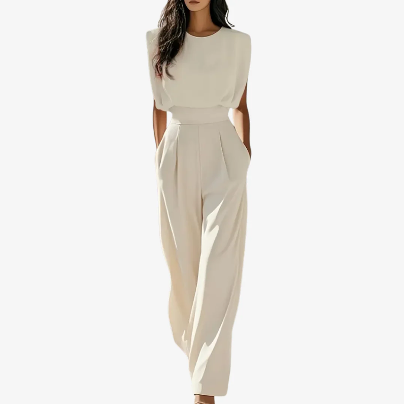 Quinn | Sleeveless Round Neck Wide Leg Jumpsuit