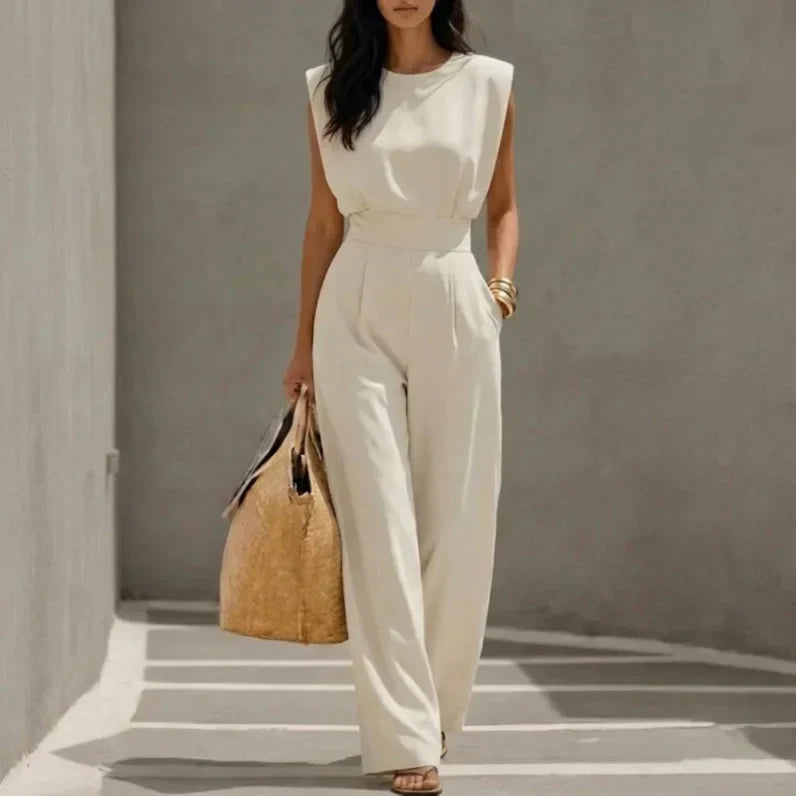 Quinn | Sleeveless Round Neck Wide Leg Jumpsuit