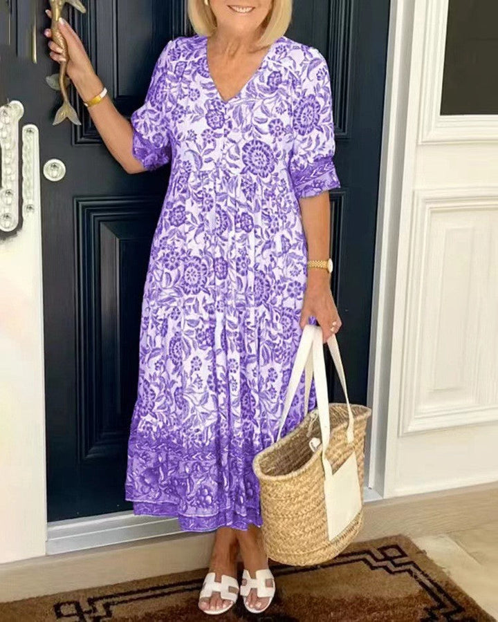 Clara – Floral V-Neck Tiered Midi Dress