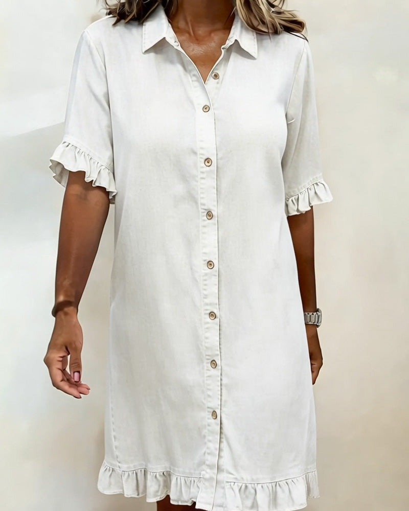 Quinn – Denim Shirt Dress with Ruffle Details