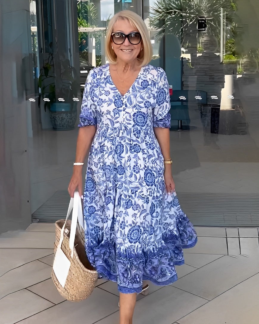 Clara – Floral V-Neck Tiered Midi Dress