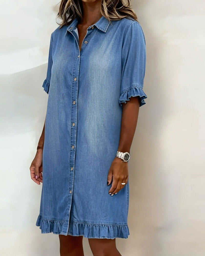 Quinn – Denim Shirt Dress with Ruffle Details