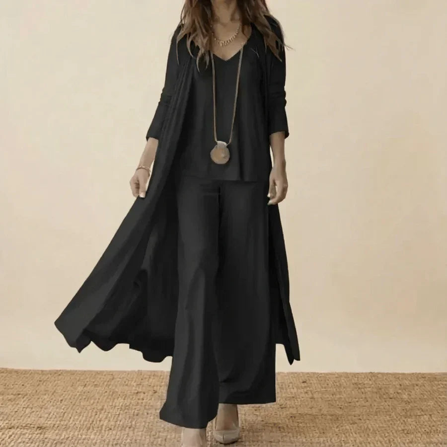 Goldie | Long Sleeve Cami Top Duster and Wide Leg Pants Set