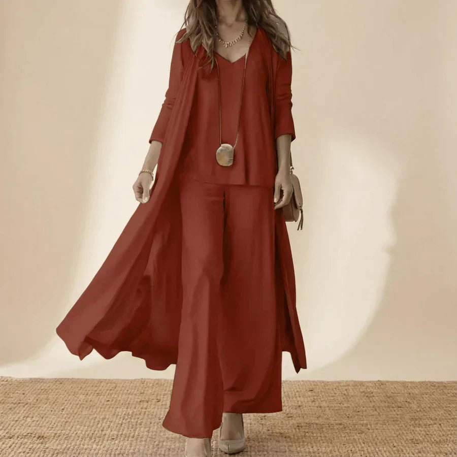 Goldie | Long Sleeve Cami Top Duster and Wide Leg Pants Set