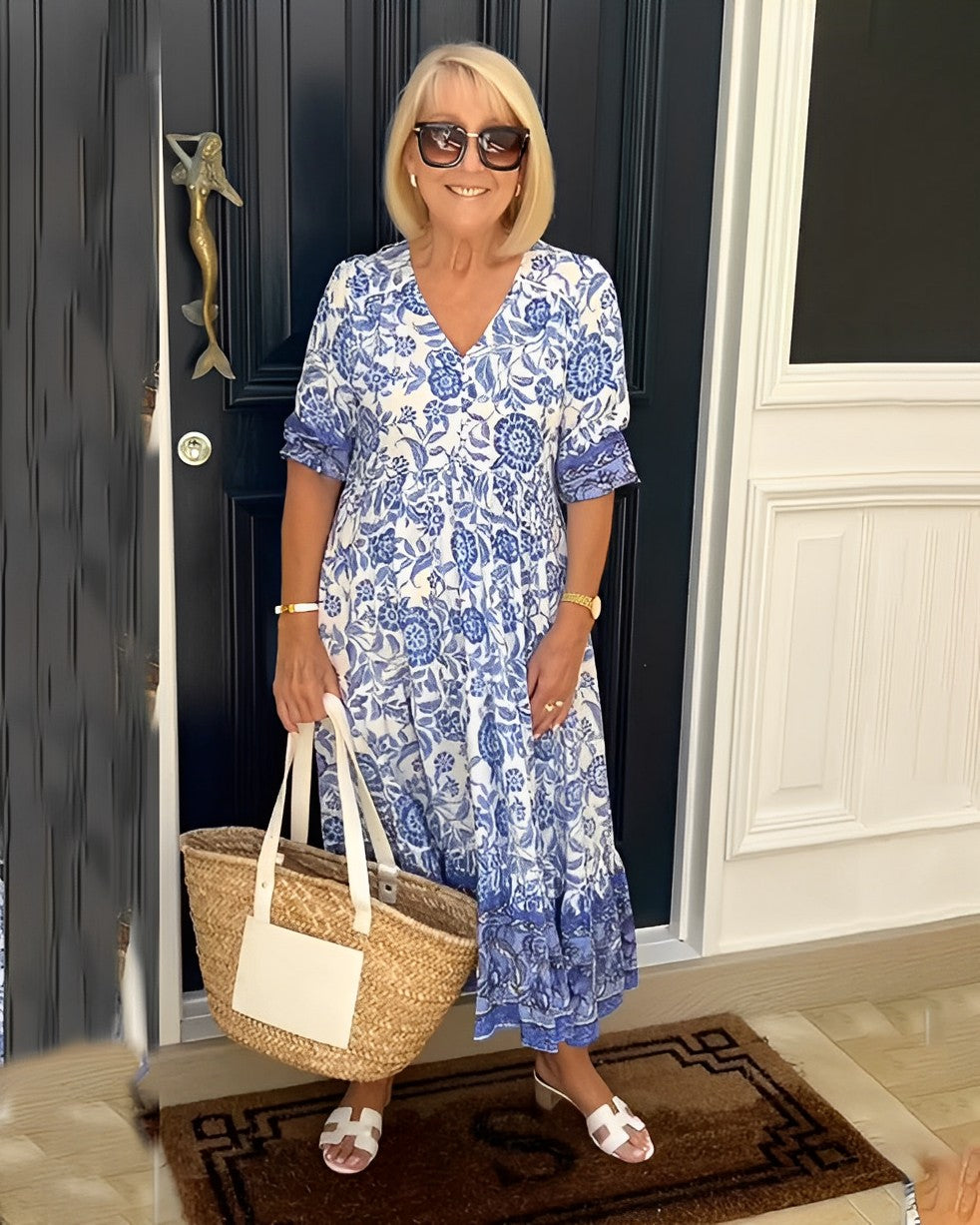 Clara – Floral V-Neck Tiered Midi Dress
