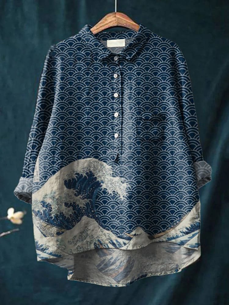 Delphine | Women’s Deep Sea Wave Print Casual Shirt