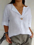 Serena – Relaxed Linen V-Neck Blouse