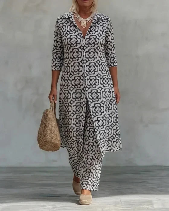 Sloane | Three Quarter Sleeve Tunic Top and Straight Leg Pants Set