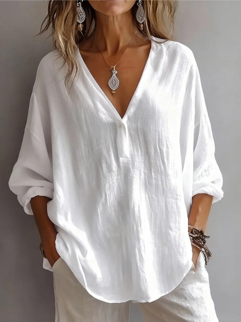 Clara – Relaxed V Neck Linen Blouse