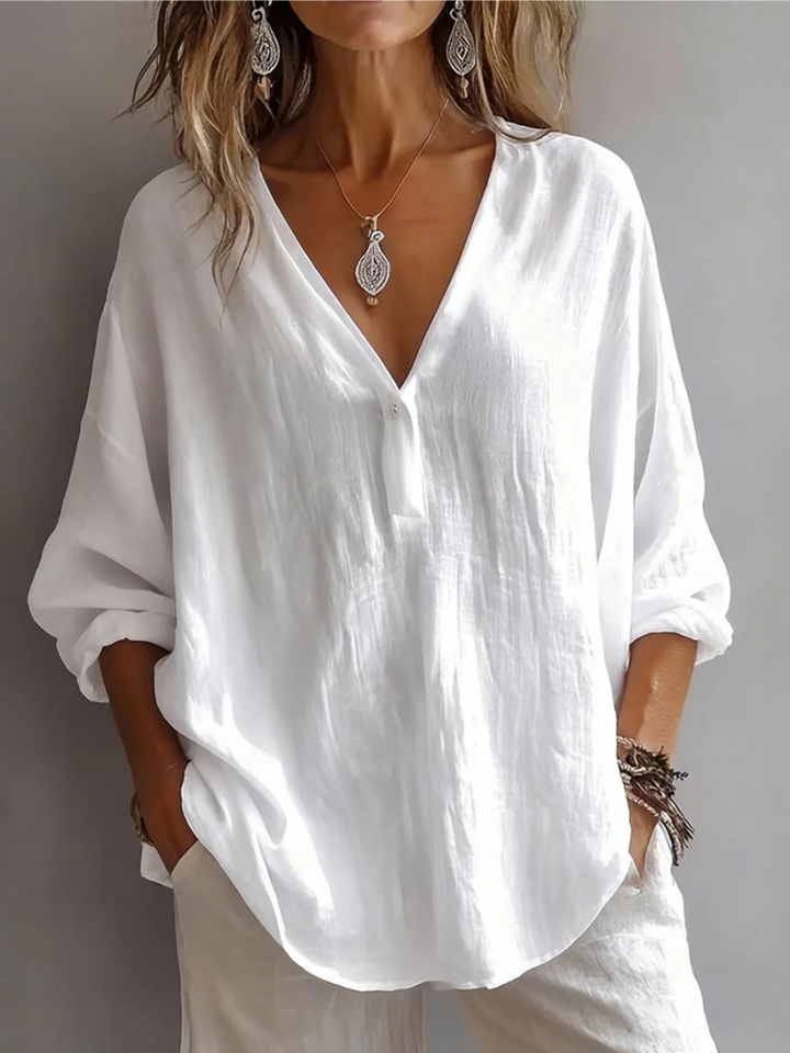 Clara – Relaxed V Neck Linen Blouse