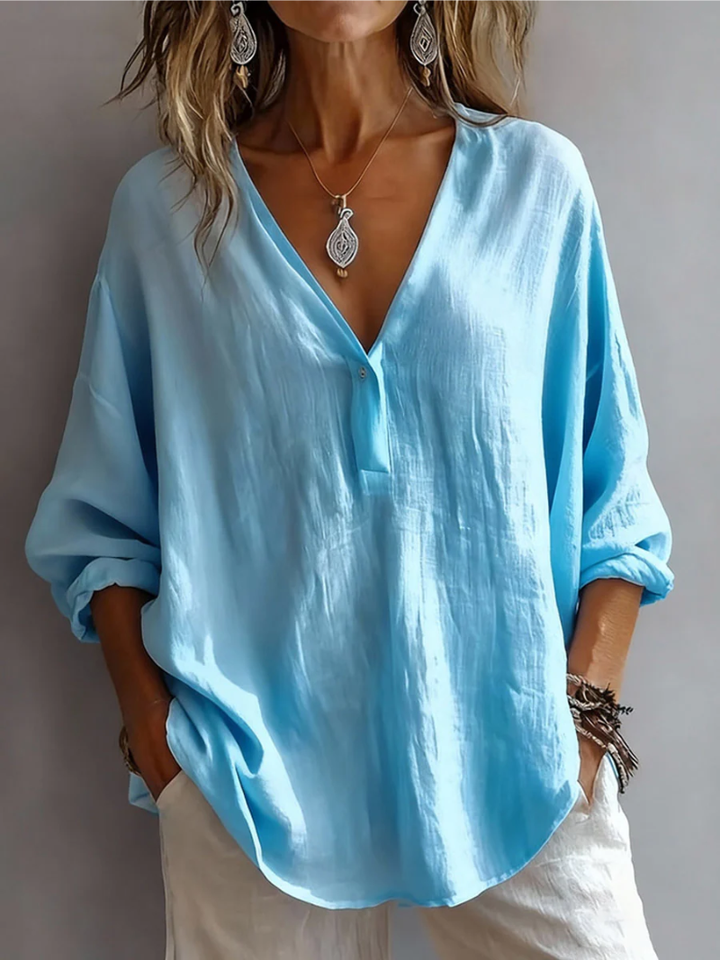 Clara – Relaxed V Neck Linen Blouse