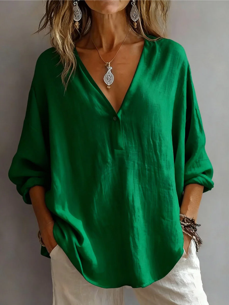 Clara – Relaxed V Neck Linen Blouse