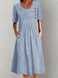 Sofia – Striped Midi Dress with Button Detail