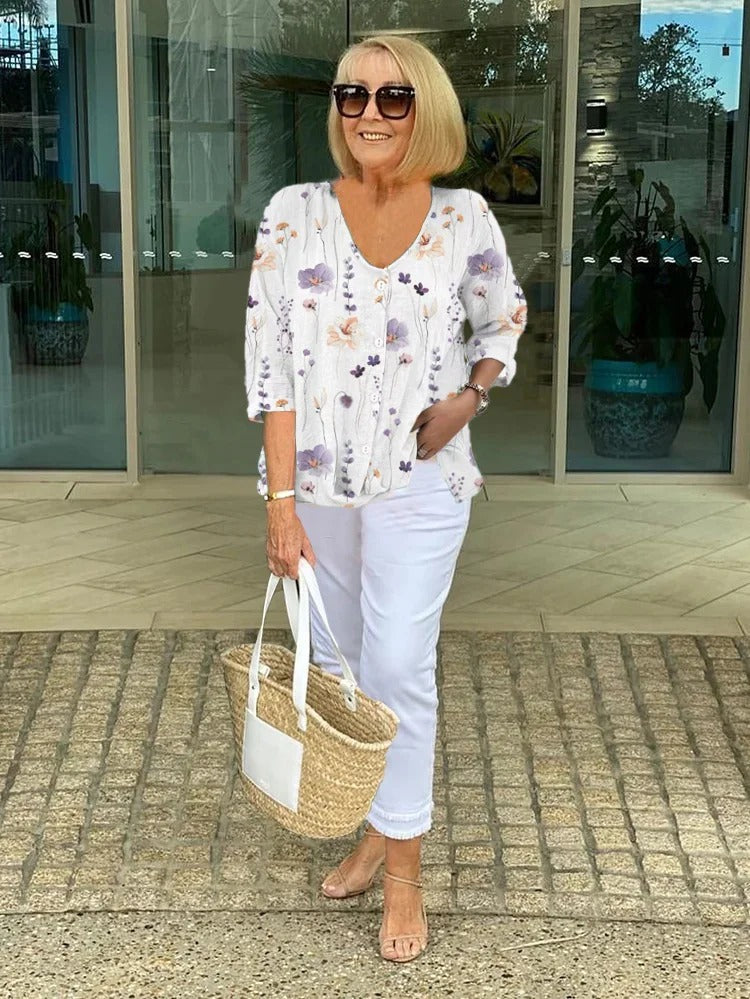 Joanne – Floral Button-Front Tunic Blouse