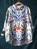 Claire | Women’s Blue Porcelain Print Casual Shirt