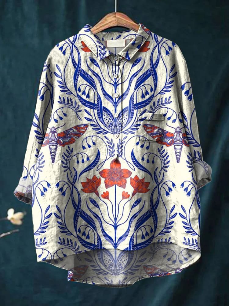Claire | Women’s Blue Porcelain Print Casual Shirt