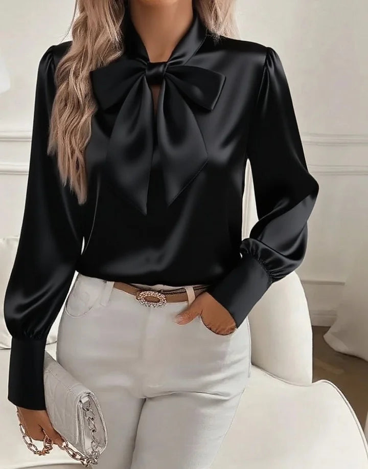 Eloria | Satin Blouse with Long Sleeves and Bow