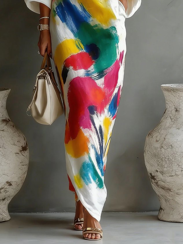 Serena – One Shoulder Abstract Print Maxi Dress