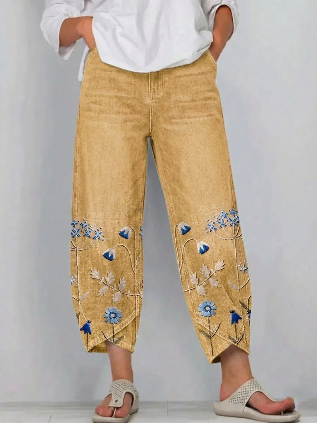 Hazel – Embroidered Floral Denim Pants