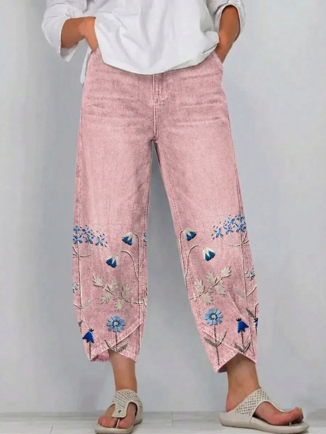 Hazel – Embroidered Floral Denim Pants