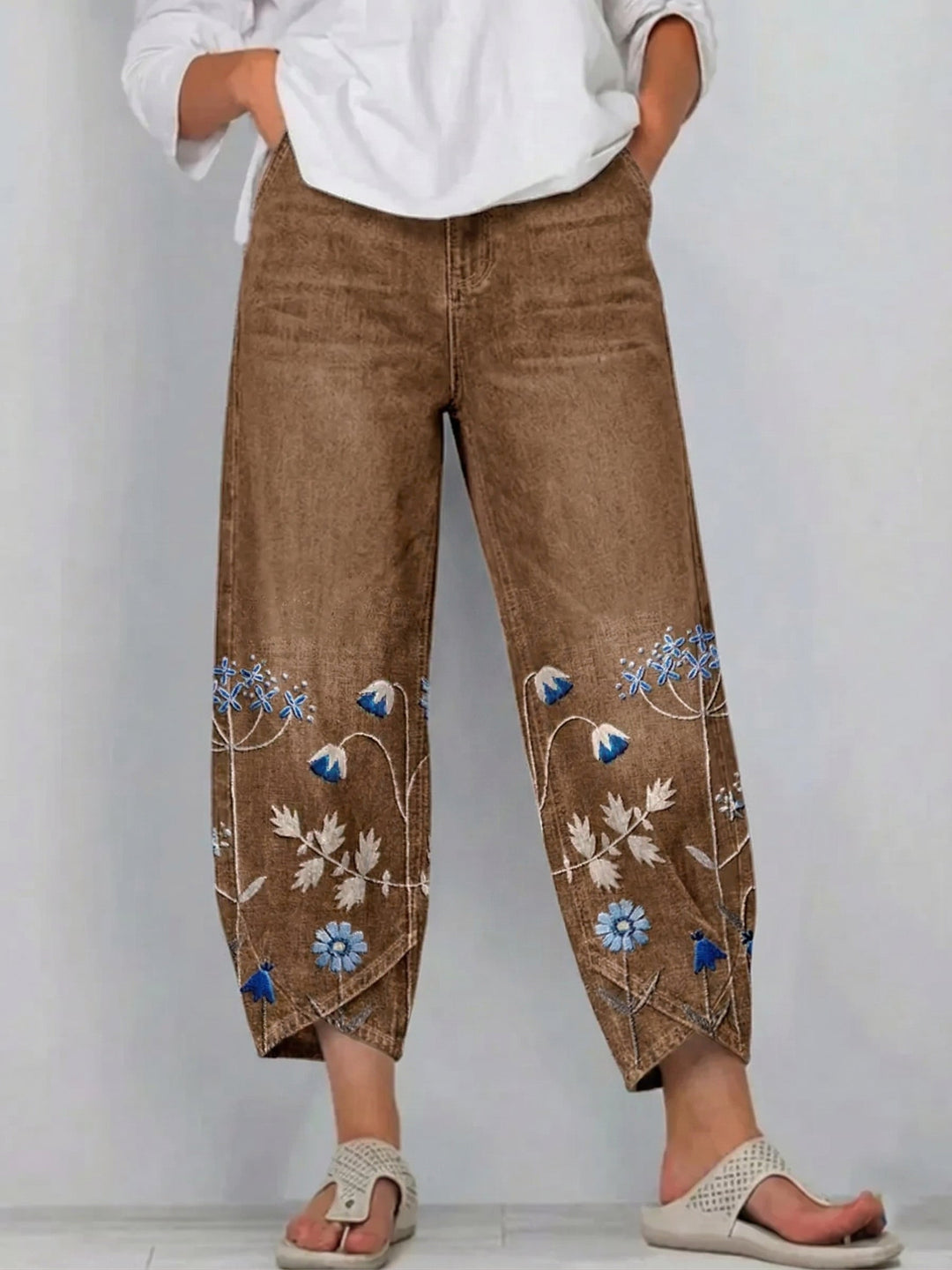 Hazel – Embroidered Floral Denim Pants