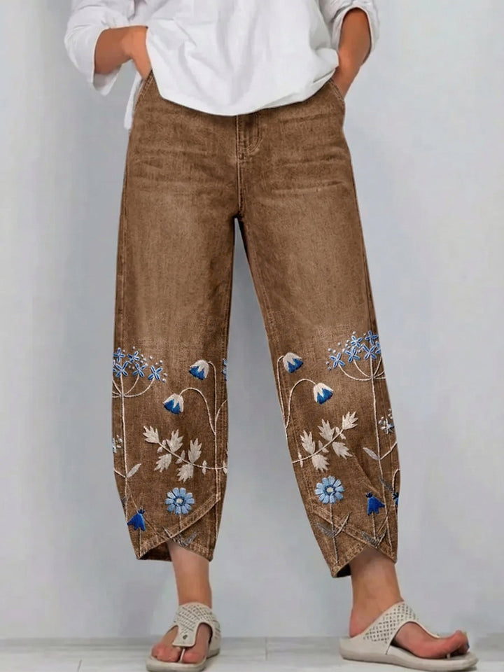 Hazel – Embroidered Floral Denim Pants
