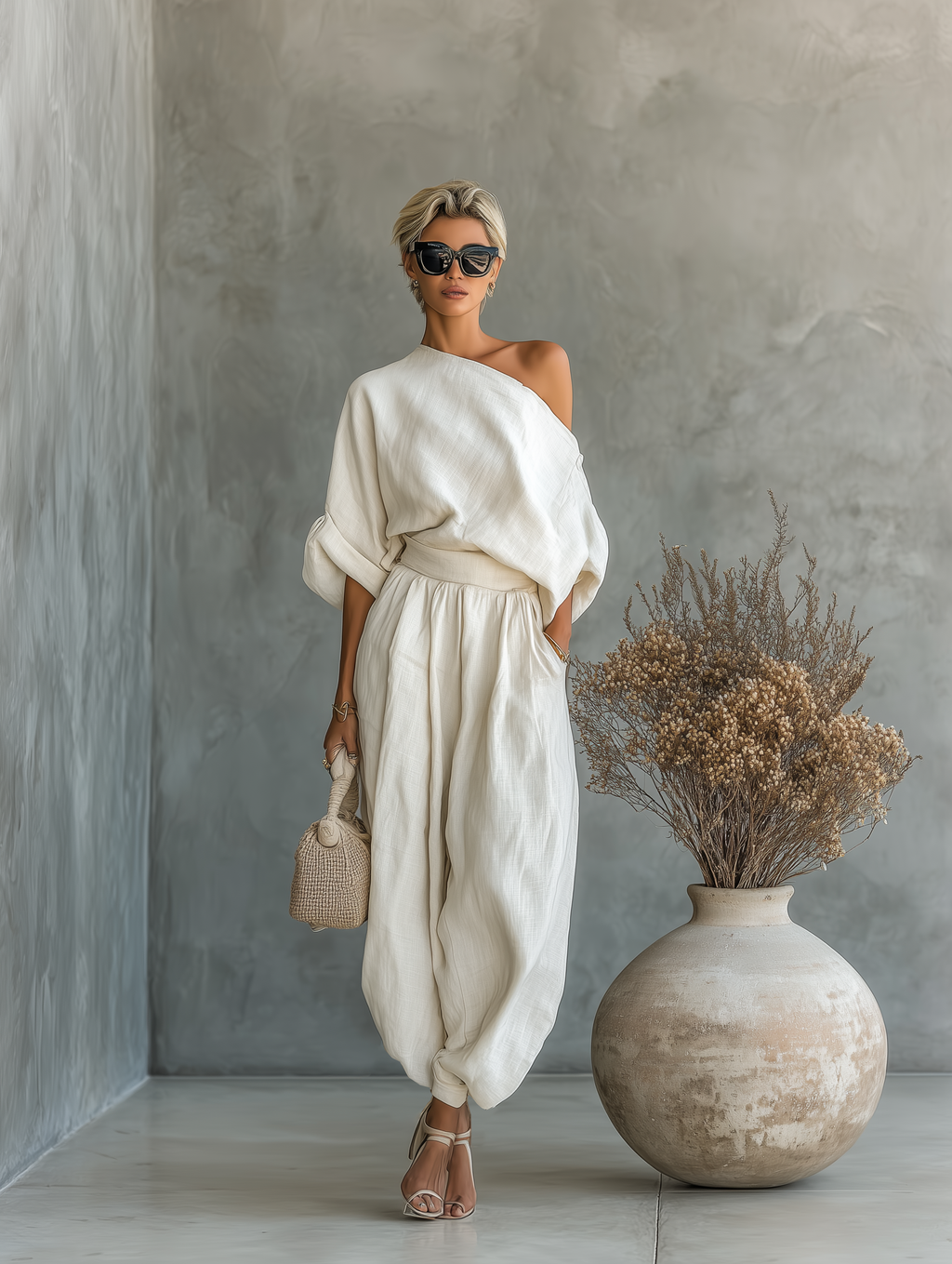 Reese | Off Shoulder Long Sleeve Top and Tapered Pants Set