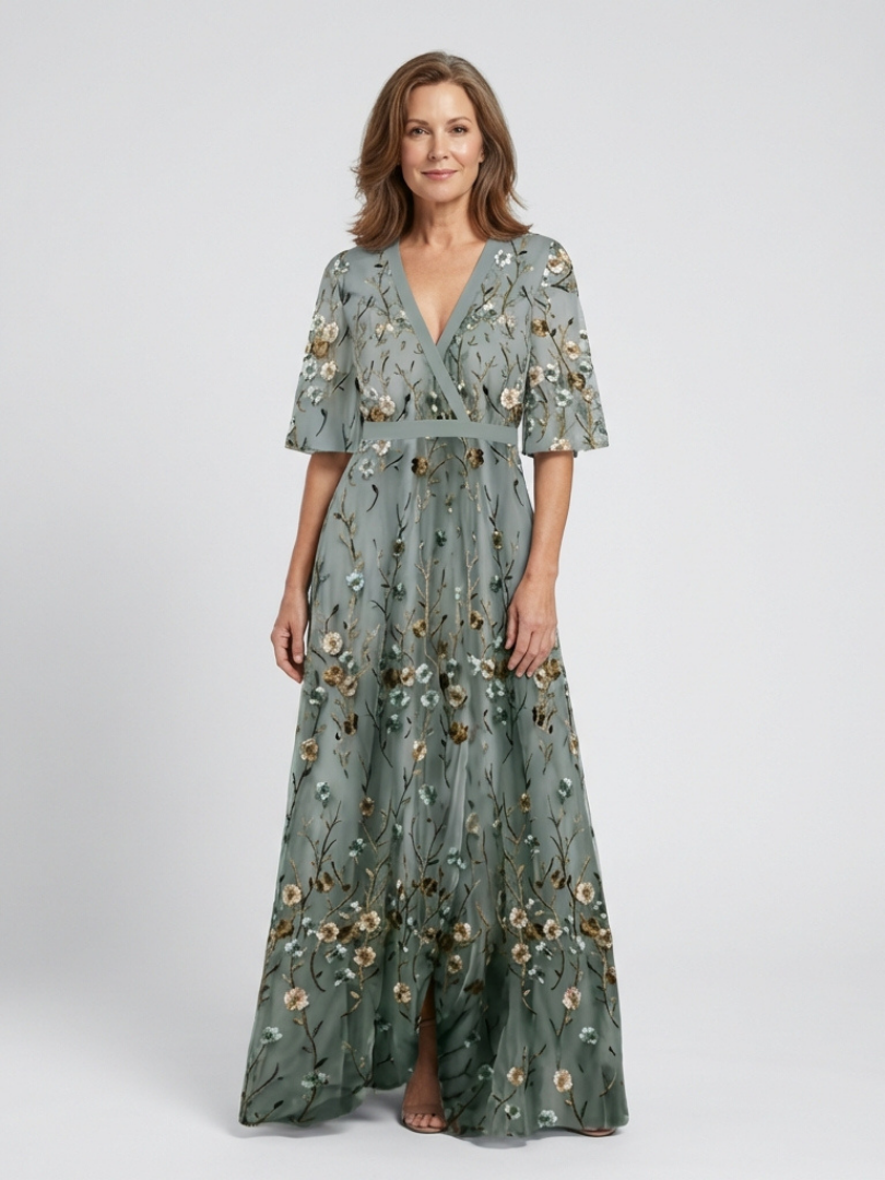 Vivienne – Embroidered Floral Maxi Gown