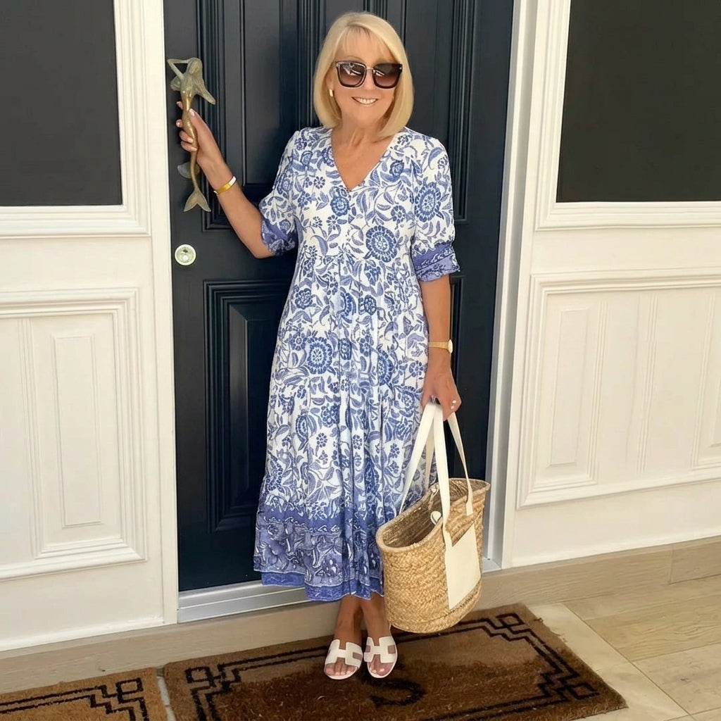 Sophia – Floral Print Midi A-Line Dress