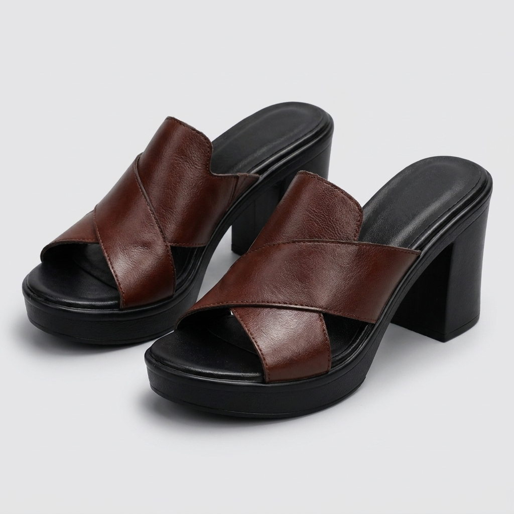 Darcy – Cross Strap Platform Block Heel Mules
