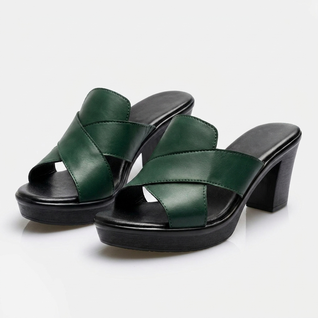 Darcy – Cross Strap Platform Block Heel Mules