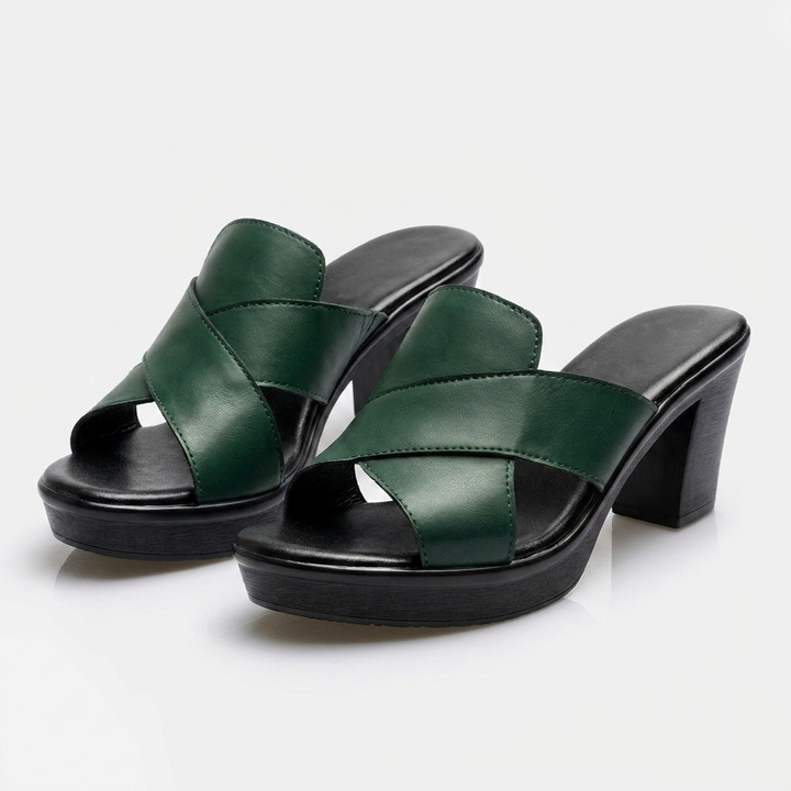 Darcy – Cross Strap Platform Block Heel Mules