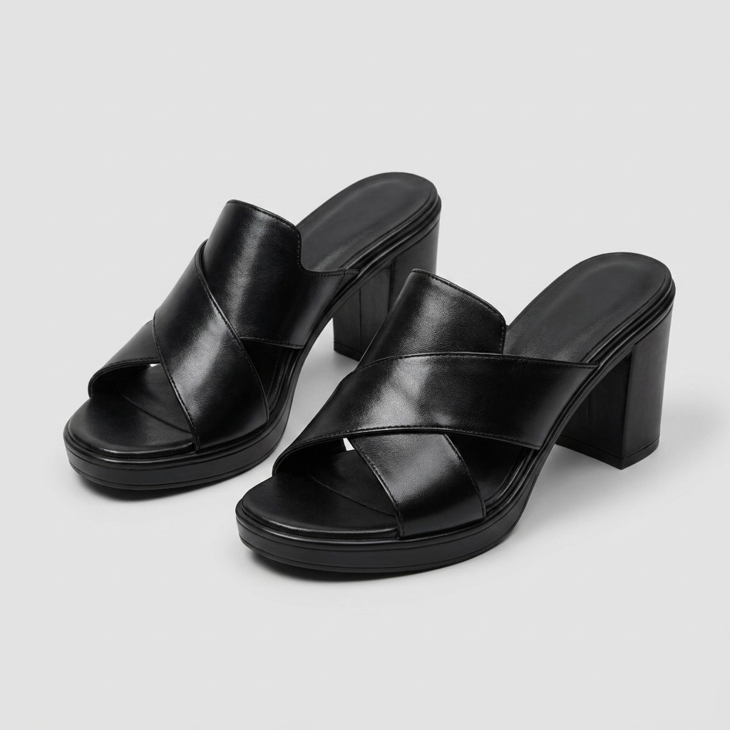 Darcy – Cross Strap Platform Block Heel Mules