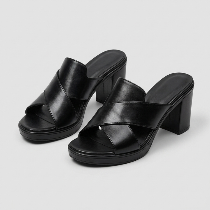 Darcy – Cross Strap Platform Block Heel Mules