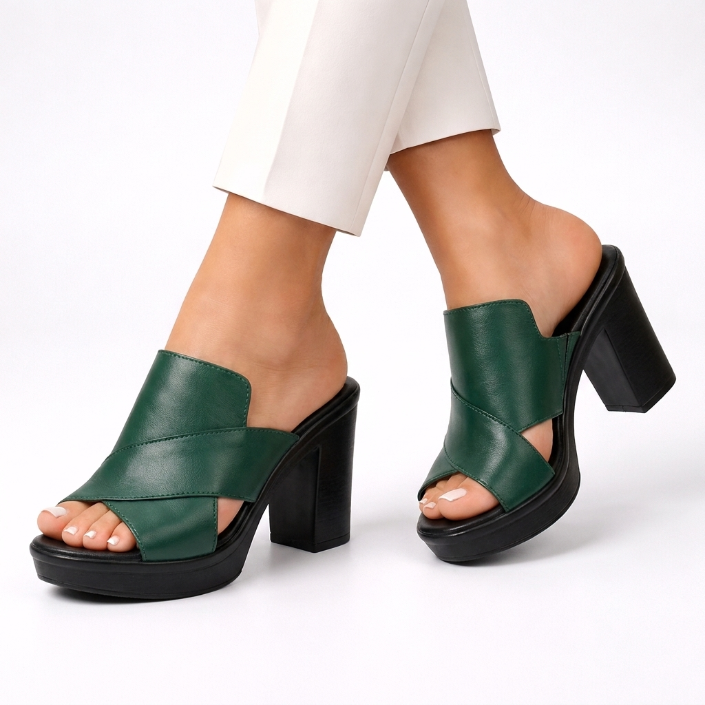 Darcy – Cross Strap Platform Block Heel Mules