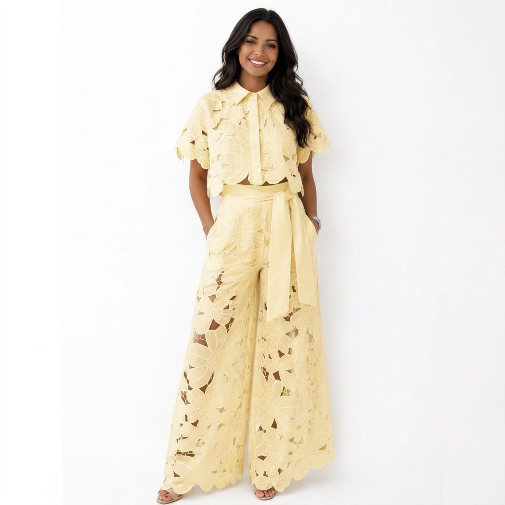 Vivienne – Lace Floral Co-Ord Wide-Leg Set