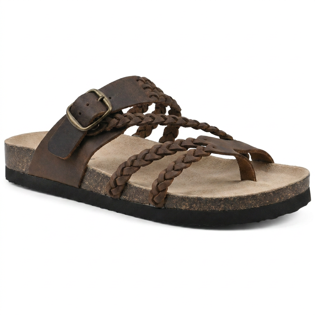 Sienna – Braided Strap Cork Footbed Sandals