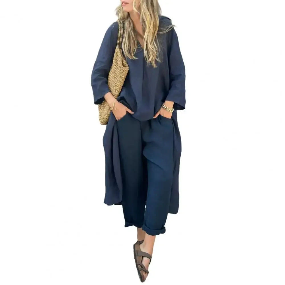 Paige | Long Vest Three Quarter Sleeve Top and Wide Leg Pants Set