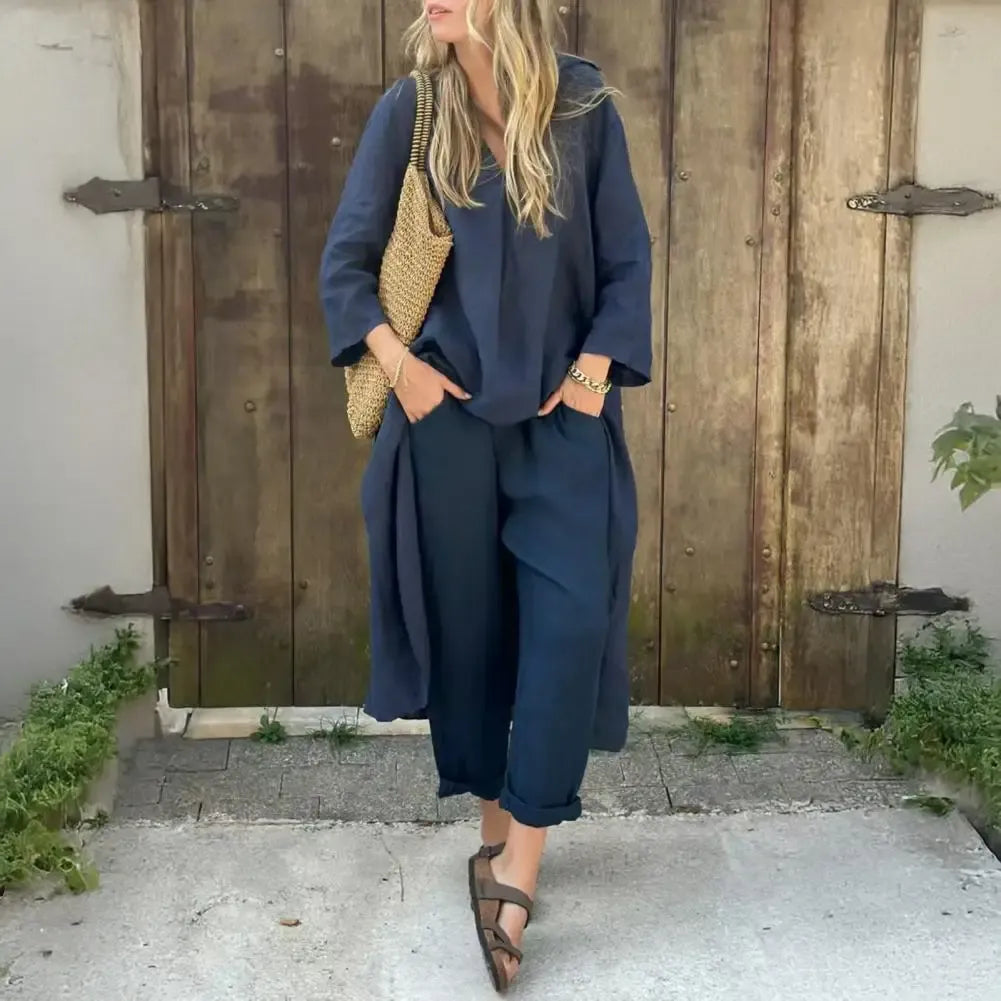 Paige | Long Vest Three Quarter Sleeve Top and Wide Leg Pants Set