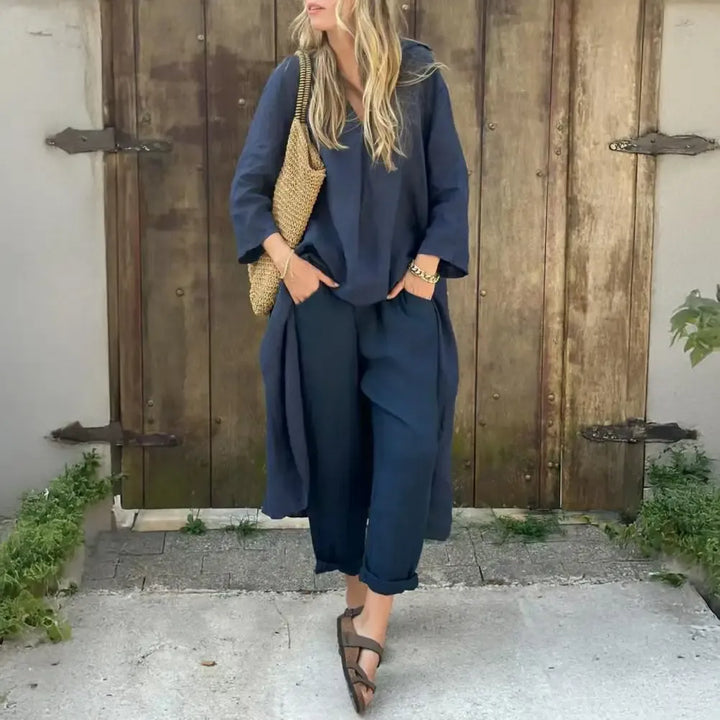 Paige | Long Vest Three Quarter Sleeve Top and Wide Leg Pants Set