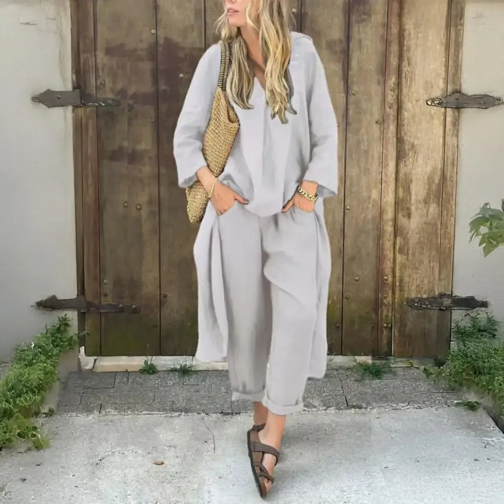 Paige | Long Vest Three Quarter Sleeve Top and Wide Leg Pants Set