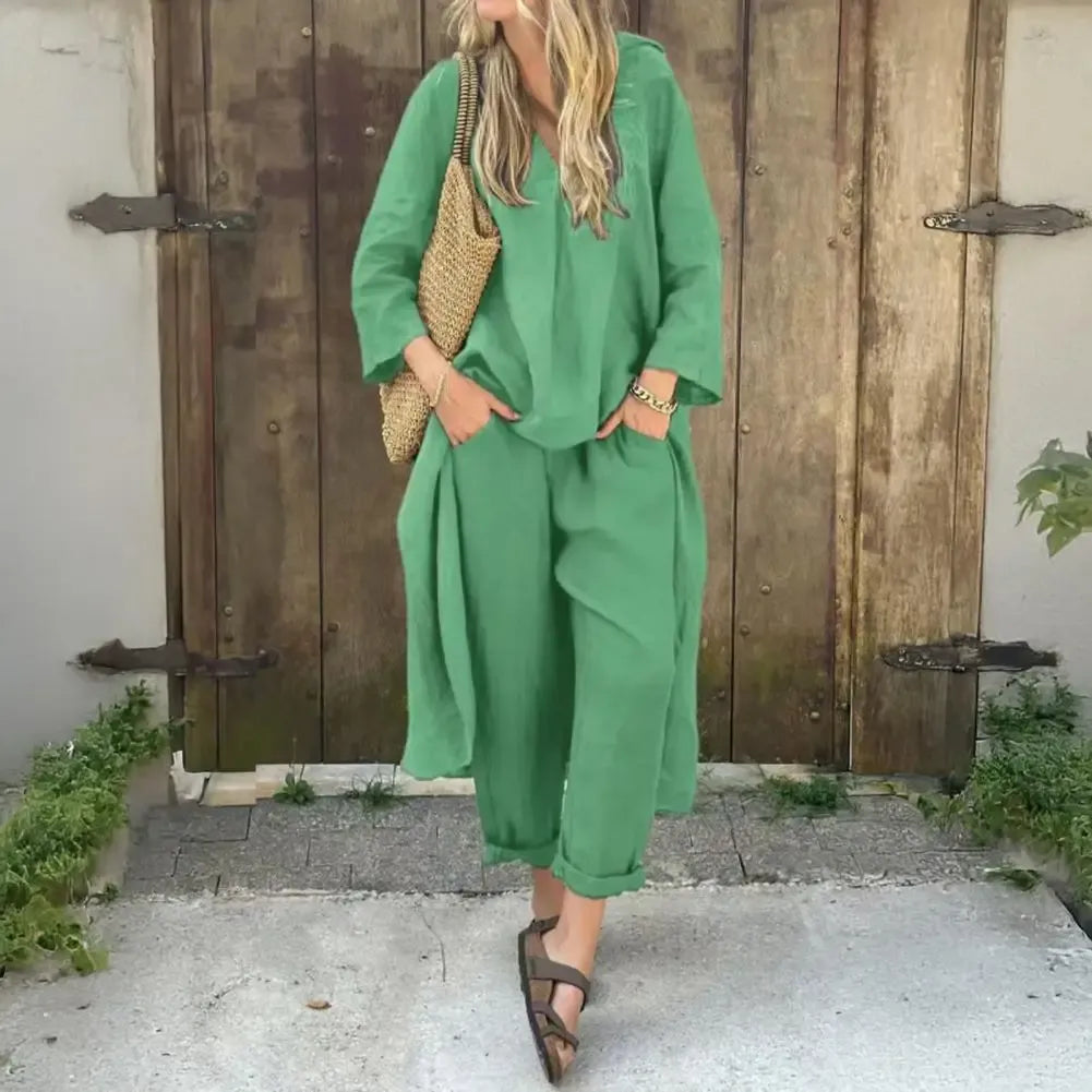 Paige | Long Vest Three Quarter Sleeve Top and Wide Leg Pants Set