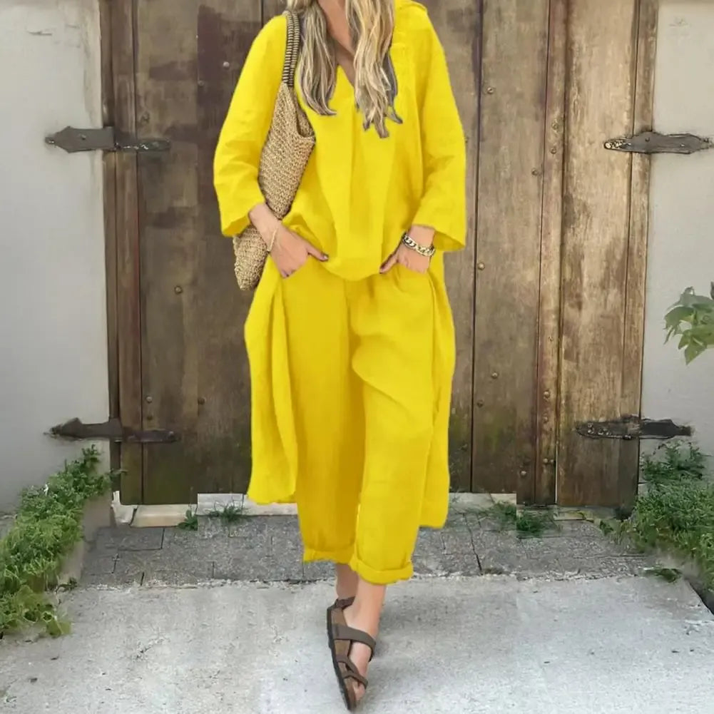 Paige | Long Vest Three Quarter Sleeve Top and Wide Leg Pants Set